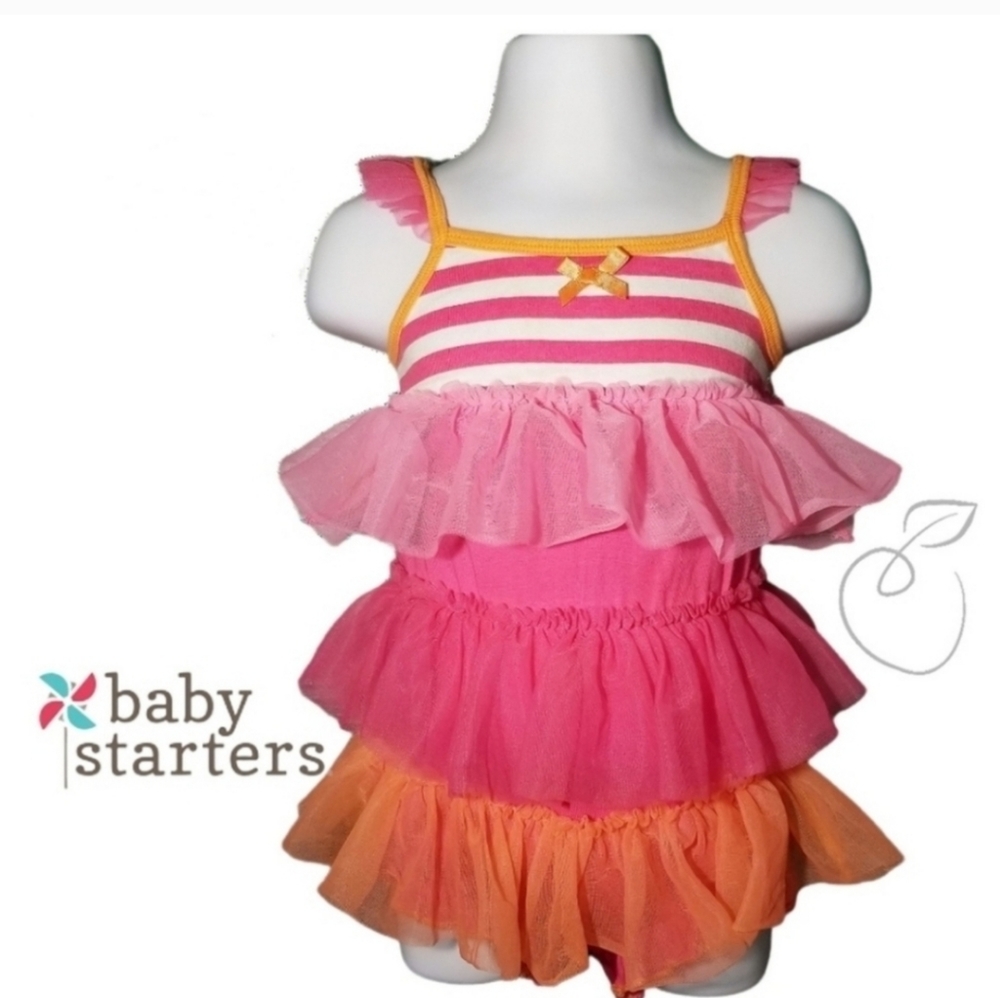BABY STARTERS TIERED TULLE ROMPER PINK ORANGE 12 MOS - Picture 5 of 9
